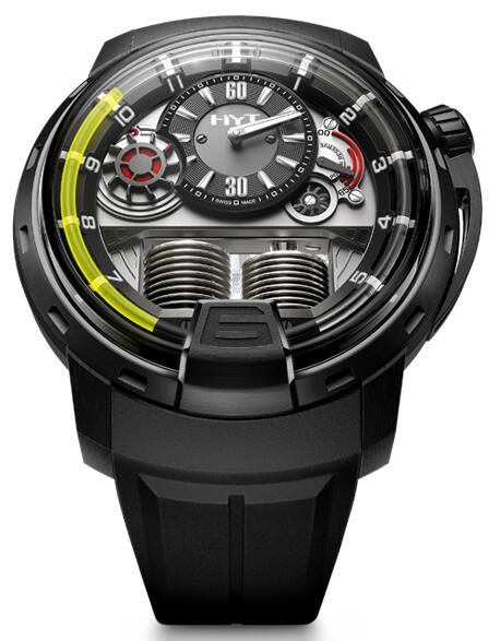 Review Replica HYT h1-titanium-black-dlc 148-DL-21-GF-RU watch - Click Image to Close